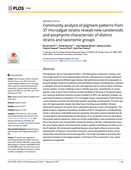 Community Analysis of Pigment Patterns from 37 Microalgae Strains Reveals New Carotenoids and Porphyrins Characteristic of Distinct Strains and Taxonomic Groups