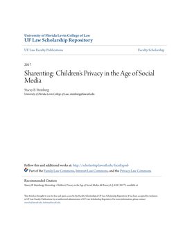 Sharenting: Children's Privacy in the Age of Social Media Stacey B