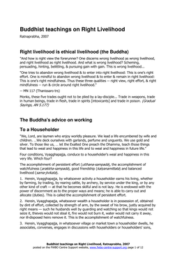 Buddhist Teachings on Right Livelihood Ratnaprabha, 2007