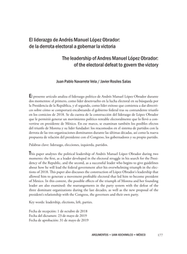 El Liderazgo De Andrés Manuel López Obrador: De La Derrota Electoral a Gobernar La Victoria