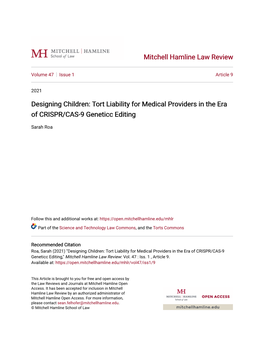 Tort Liability for Medical Providers in the Era of CRISPR/CAS-9 Geneticc Editing