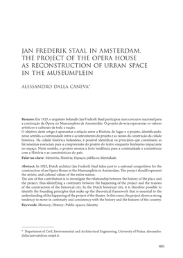 Jan Frederik Staal in Amsterdam. the Project of the Opera House As Reconstruction of Urban Space in the Museumplein