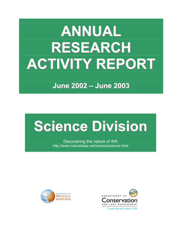 ANNUAL RESEARCH ACTIVITY REPORT Science Division
