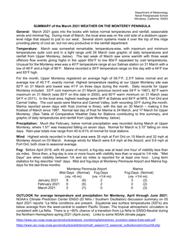 SUMMARY of the March 2021 WEATHER on the MONTEREY