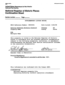 National Register of Historic Places Continuation Sheet