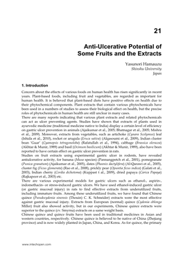 Anti-Ulcerative Potential of Some Fruits and the Extracts