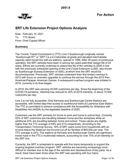 For Action SRT Life Extension Project Options Analysis