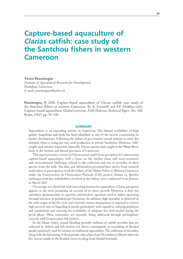 Capture-Based Aquaculture of Clarias Catfish: Case Study of the Santchou Fishers in Western Cameroon