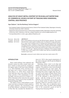 Analysis of Heavy Metal Content of Pb in Ballast Water Tank of Commercial Vessels in Port of Tanjung Emas Semarang, Central Java Province