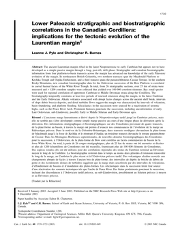 Lower Paleozoic Stratigraphic and Biostratigraphic Correlations in the Canadian Cordillera: Implications for the Tectonic Evolution of the Laurentian Margin1