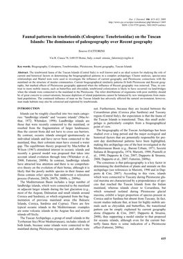 (Coleoptera: Tenebrionidae) on the Tuscan Islands: the Dominance of Paleogeography Over Recent Geography