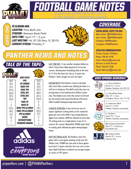 FOOTBALL GAME NOTES Pvpanthers.Com | @Pvamupanthers |#SPOTTHEBALL 11X SWAC CHAMPIONS | 5X HBCU NATIONAL CHAMPIONS