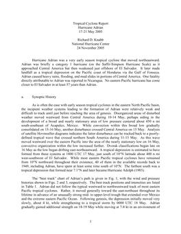 1 Tropical Cyclone Report Hurricane Adrian 17-21 May 2005 Richard D