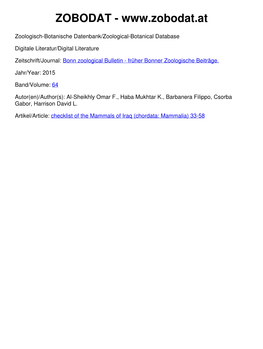 Checklist of the Mammals of Iraq (Chordata: Mammalia) 33-58 © Biodiversity Heritage Library