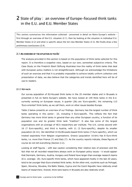 2 State of Play : an Overview of Europe-Focused Think Tanks in the E.U