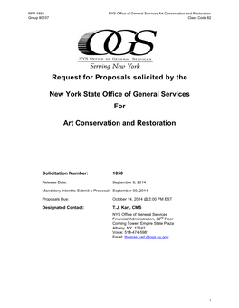 Request for Proposals Solicited by the New York State Office of General Services for Art Conservation and Restoration