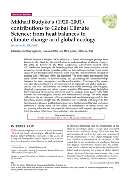 From Heat Balances to Climate Change and Global Ecology Jonathan D