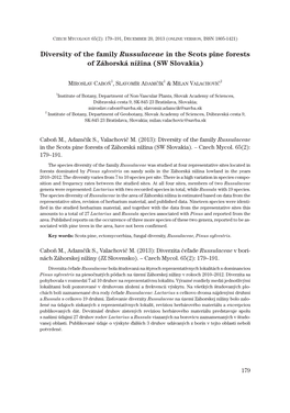 Diversity of the Family Russulaceae in the Scots Pine Forests of Záhorská Nížina (SW Slovakia)