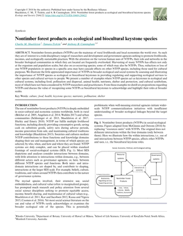 Nontimber Forest Products As Ecological and Biocultural Keystone Species