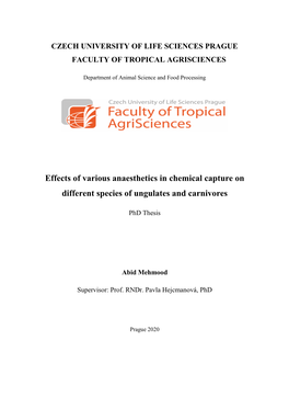 Effects of Various Anaesthetics in Chemical Capture on Different Species of Ungulates and Carnivores