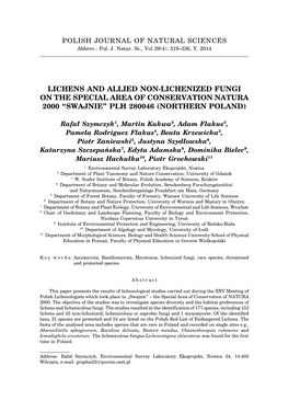 Lichens and Allied Non-Lichenized Fungi on the Special Area of Conservation Natura 2000 “Swajnie” Plh 280046 (Northern Poland)