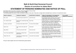 Bath & North East Somerset Council Election of Councillors for Abbey