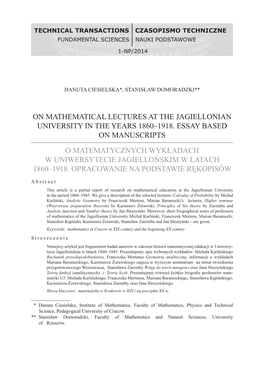 On Mathematical Lectures at the Jagiellonian University in the Years 1860‒1918