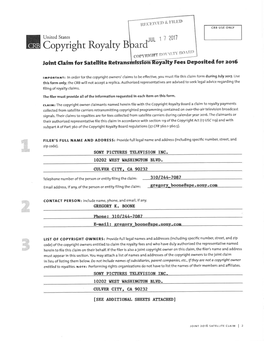 Copyright Royalry B Ard \Ì;L\' ßo'\Iìl) Copyrtfiht Ro\' Joint Claim for Satellite Fees Deposited for Zot6