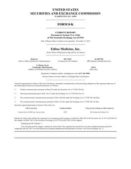 UNITED STATES SECURITIES and EXCHANGE COMMISSION FORM 8-K Editas Medicine, Inc