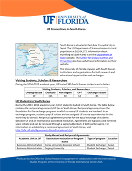 UF Connections in South Korea Visiting Students, Scholars