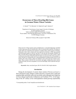 Occurrence of Three Dwarfing Rht Genes in German Winter Wheat Varieties