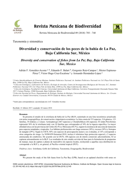 Diversidad Y Conservación De Los Peces De La Bahía De La Paz, Baja California Sur, México