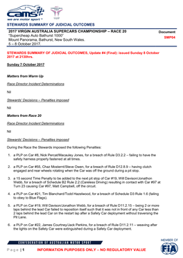 STEWARDS SUMMARY of JUDICIAL OUTCOMES Page