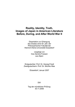 Reality, Identity, Truth. Images of Japan in American Literature Before, During, and After World War II