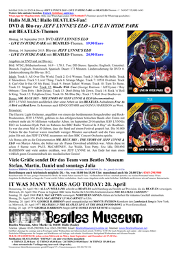 DVD & Blu-Ray JEFF LYNNE's