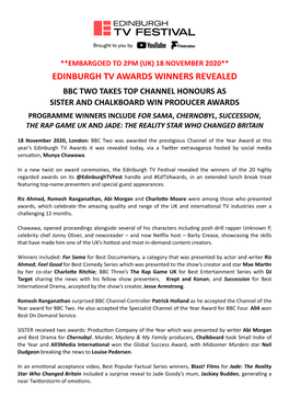 Edinburgh TV Awards 2020 WINNERS FINAL