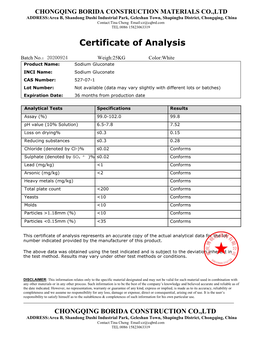 Certificate of Analysis