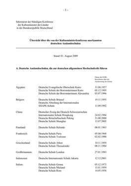 Sekretariat Der Ständigen Konferenz Der Kultusminister Der Länder in Der Bundesrepublik Deutschland