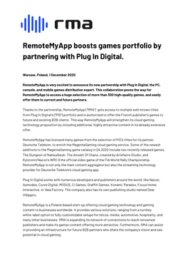 Remotemyapp Boosts Games Portfolio by Partnering with Plug in Digital
