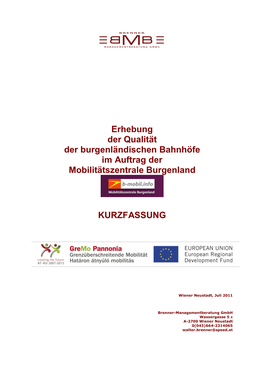 Erhebung Der Qualität Der Burgenländischen Bahnhöfe Im Auftrag Der