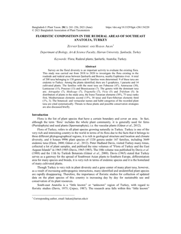 Floristic Composition in the Ruderal Areas of Southeast Anatolia, Turkey