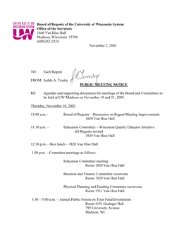 Board of Regents of the University of Wisconsin System Agenda