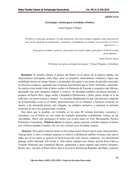 ARTÍCULO Estrategia Y Táctica Para Revitalizar El Bolero César Pagano