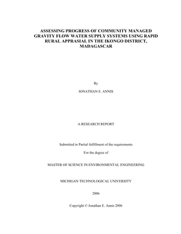 Assessing Progress of Community Managed Gravity Flow Water Supply Systems Using Rapid Rural Apprasial in the Ikongo District, Madagascar