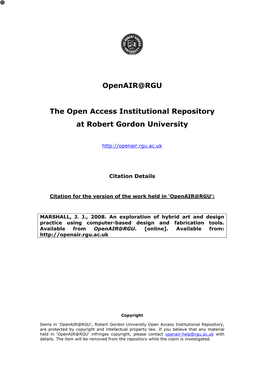 Openair@RGU the Open Access Institutional Repository at Robert