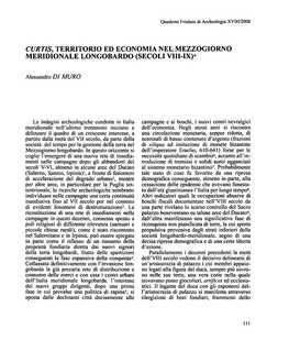 Curtis, Territorio Ed Economia Nel Mezzogiorno Meridionale Longobardo (Secoli Viii-Ix)*