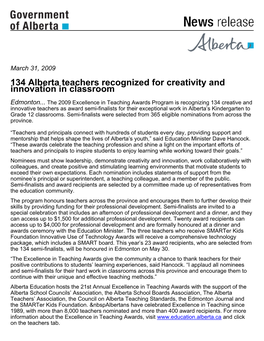 134 Alberta Teachers Recognized for Creativity and Innovation in Classroom