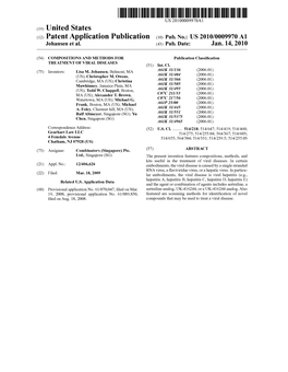 (12) Patent Application Publication (10) Pub. No.: US 2010/0009970 A1 Johansen Et Al