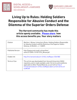 Holding Soldiers Responsible for Abusive Conduct and the Dilemma of the Superior Orders Defense