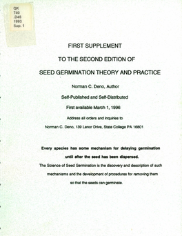 First Supplement to the Second Edition of Seed Germination Theory and Practice
